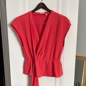 Babaton Red Tie-Waist Wrap Blouse